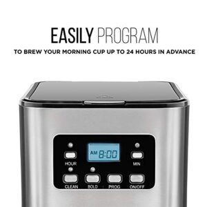 Chefman 12-Cup Programmable Coffee Maker, Electric Brewer, Auto Shut Off, Digital Display w/Auto-Brew Function, Anti-Drip Pot, Reusable Filter for Fresh Grounds, Square Stainless Steel, Glass Carafe