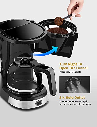 Gevi 4-Cup Coffee Maker with Auto-Shut Off, Small Drip Coffeemaker Compact Coffee Pot Brewer Machine with Cone Filter, Glass Carafe and Hot Plate, Stainless Steel Finish