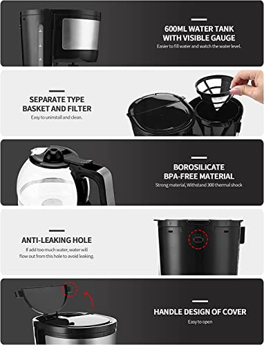 Gevi 4-Cup Coffee Maker with Auto-Shut Off, Small Drip Coffeemaker Compact Coffee Pot Brewer Machine with Cone Filter, Glass Carafe and Hot Plate, Stainless Steel Finish