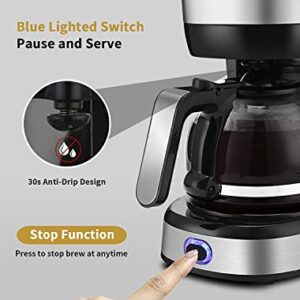 Gevi 4-Cup Coffee Maker with Auto-Shut Off, Small Drip Coffeemaker Compact Coffee Pot Brewer Machine with Cone Filter, Glass Carafe and Hot Plate, Stainless Steel Finish