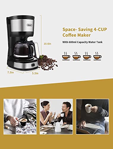 Gevi 4-Cup Coffee Maker with Auto-Shut Off, Small Drip Coffeemaker Compact Coffee Pot Brewer Machine with Cone Filter, Glass Carafe and Hot Plate, Stainless Steel Finish