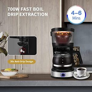 Gevi 4-Cup Coffee Maker with Auto-Shut Off, Small Drip Coffeemaker Compact Coffee Pot Brewer Machine with Cone Filter, Glass Carafe and Hot Plate, Stainless Steel Finish