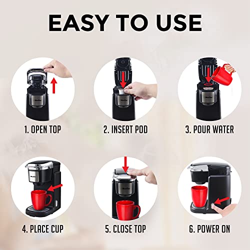 Mueller Ultimate Single Serve Coffee Maker, Personal Coffee Brewer Machine for Single Cup Pods, 10oz Water Tank, Quick Brewing, One Touch Operation, Compact Size,for Home,Office, RV