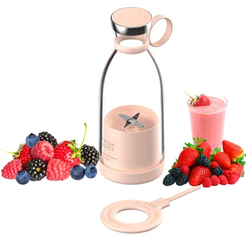 DeFyned Personal Travel Blender for Fresh Juice, Smoothies and Shakes, Portable Size Blender, Wireless Charging USB Blender (Pink)