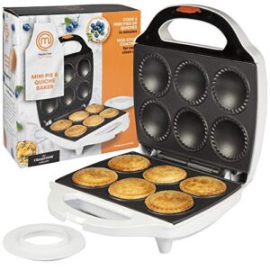 masterchef mini pie and quiche maker- pie baker cooks homemade 6 small pies and quiches in minutes- non-stick cooker w dough cutting circle for easy measurement, birthday gift