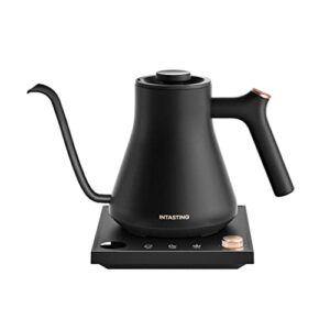 electric kettle, intasting professional electric gooseneck kettle, led digital display, precise 1℉ temperature control, 0.65mm ultra-slim spout, 0.8 l, auto keep warm, mute, pour over stopwatch