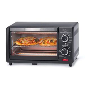 Betty Crocker Compact Toaster Oven, Pizza Oven with Toast & Bake, 2 Slice Toaster with Top & Bottom Heaters, Kitchen Countertop Oven