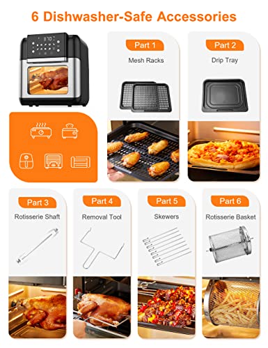 Innsky 10.6 Quart Air Fryer Oven with Rotisserie & Dehydrator, 【Patent & Safety Certs】10-in-1 Air Fryers Toaster Oven Combo, Airfryer Countertop Oven, 6 Accessories, 32+ Recipes, ETL Certified, 1500W