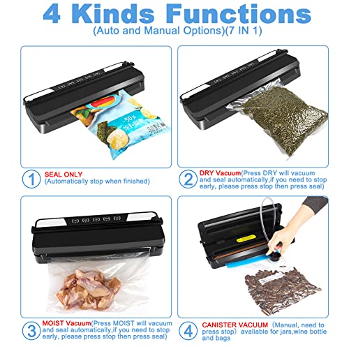 Vacuum Sealer Machine 8 PCS Food Vacuum Sealer Machine 8 in 1 Automatic Vacuum Sealer with Cutter&Dry&Moist Vacuum and Seal and 3 Rolls Bags Starter Kits for Home and Kitchen