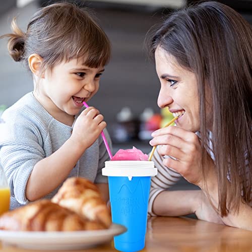 cdbz Slushy Cups,Slushie Maker Squeeze Cup,Frozen Magic Slushy Maker Cup,Slushy Cup 2 Pack, Protable Smoothie Mug Ice Cream Maker for Juices and Drinks (BLUE+PINK)