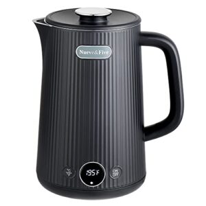 nueve&five electric kettle with digital temperature display(℉/℃), 1.7l double wall electric hot water kettle, auto shut off, 1200w seamless 304 stainless steel electric tea kettle -black