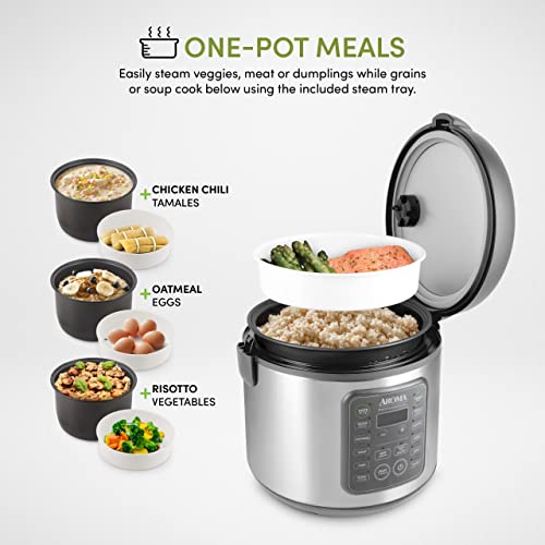 AROMA Housewares 20-Cup (Cooked) / 5Qt. Digital Rice & Grain Multicooker (ARC-5200SG), Gray