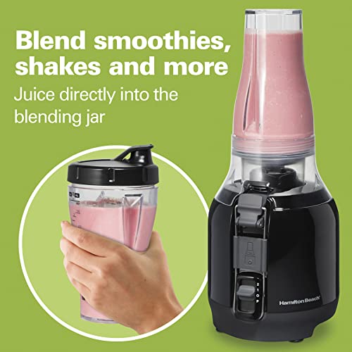 Hamilton Beach Juice & Blend 2-in-1 Juicer Machine and 20 oz. Blender, Big Mouth Large 3” Feed Chute for Whole Fruits and Vegetables, Easy to Clean, Centrifugal Extractor, 800W Motor, Black (67970)