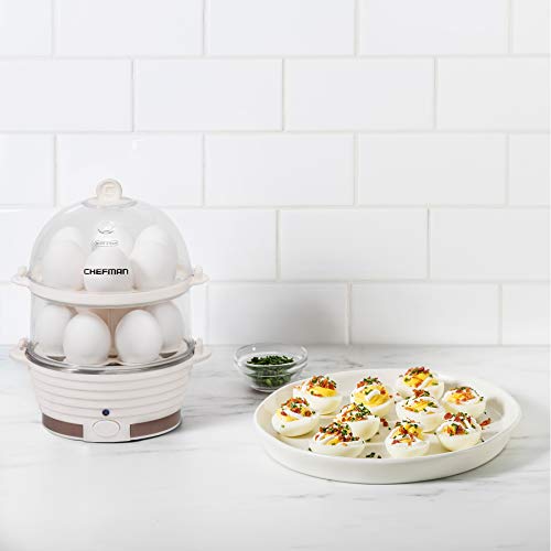 Chefman Electric Egg Cooker Boiler, Rapid Egg-Maker & Poacher, Food & Vegetable Steamer, Quickly Makes 12 Eggs, Hard or Soft Boiled, Poaching and Omelet Trays Included, Ready Signal, BPA-Free, Ivory