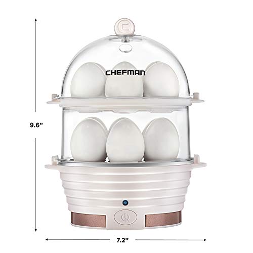 Chefman Electric Egg Cooker Boiler, Rapid Egg-Maker & Poacher, Food & Vegetable Steamer, Quickly Makes 12 Eggs, Hard or Soft Boiled, Poaching and Omelet Trays Included, Ready Signal, BPA-Free, Ivory