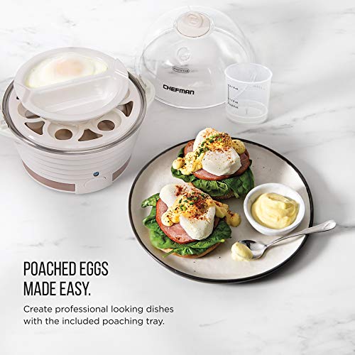 Chefman Electric Egg Cooker Boiler, Rapid Egg-Maker & Poacher, Food & Vegetable Steamer, Quickly Makes 12 Eggs, Hard or Soft Boiled, Poaching and Omelet Trays Included, Ready Signal, BPA-Free, Ivory