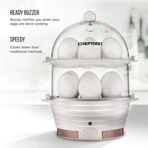 Chefman Electric Egg Cooker Boiler, Rapid Egg-Maker & Poacher, Food & Vegetable Steamer, Quickly Makes 12 Eggs, Hard or Soft Boiled, Poaching and Omelet Trays Included, Ready Signal, BPA-Free, Ivory