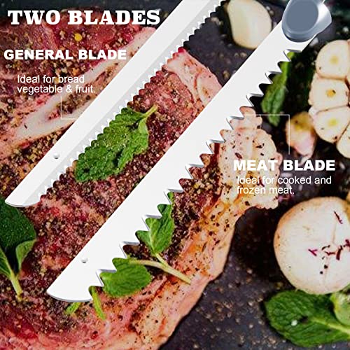 Cook Concept Electric Knife for Carving Meat, Fish, Turkey, Bread, Bone Cutting, Crafting Foam and More. 2 Interchangeable 8" Serrated Stainless Steel Blades, Fast Slicing, Lightweight