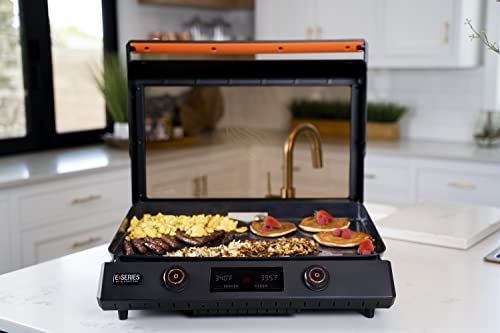 Blackstone 22-Inch Electric Griddle - 1200W Non Stick Ceramic Titanium Coated Stainless Steel Tabletop Griddle with EZ-Touch Control Dial, LCD Display, Patented Rotate & Remove Glass Hood - 8001