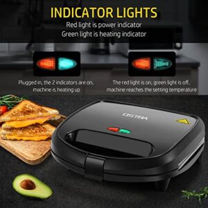OSTBA Sandwich Maker, Toaster and Electric Panini Press with Non-stick plates, LED Indicator Lights, Cool Touch Handle, Black