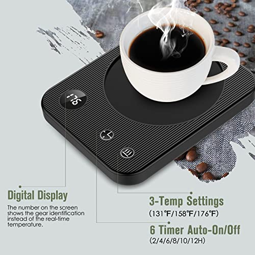 Mug Warmer, Coffee Warmer for Desk 3 Temp Settings Coffee Mug Warmer Auto ON/Off Coffee Cup Warmer with 6 Modes Timer Mug Warmer for Desk Smart Coffee Warmer with Cover Candle Warmer for Home Office