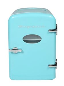 frigidaire efmis175-blue portable mini fridge-retro extra large 9-can travel compact refrigerator, blue, 6 liters