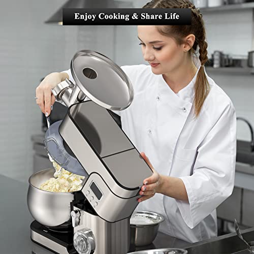 6-IN-1 Stand Mixer, 1200W LCD Display Kitchen Electric Mixer, 6.5QT Stainless Steel Bowl Mixer, Multi-Function Kitchen Mixer With Dough Hook, Whisk, Beater, Meat Grinder, Blender, Splash Guard