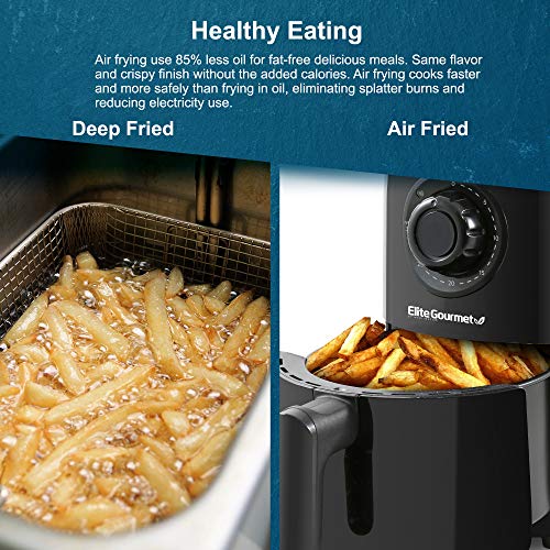 Elite Gourmet EAF1121 Personal 1.1 Qt. Compact Space Saving Electric Hot Air Fryer Oil-Less Healthy Cooker, Timer & Temperature Controls, 1000W