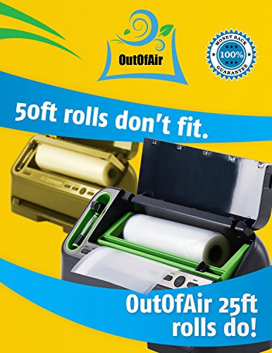 8" x 25' Rolls (Fits Inside Machine) - 4 Pack (100 feet total) OutOfAir Vacuum Sealer Rolls. Works with FoodSaver Vacuum Sealers. 33% Thicker, BPA Free, Sous Vide, Commercial Grade