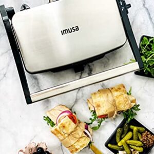 IMUSA USA Electric Stainless Steel Panini Press with Adjustable Temperature Settings and Nonstick Plates, 1200W