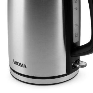 Aroma Housewares AROMA® 1.7L / 7-Cup Stainless Steel Electric Kettle with Cordless Pouring, Automatic Keep Warm Mode, Powerful & Quick 1750 Wattage (AWK-1402SB)