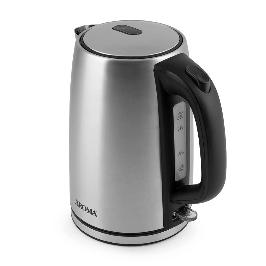 Aroma Housewares AROMA® 1.7L / 7-Cup Stainless Steel Electric Kettle with Cordless Pouring, Automatic Keep Warm Mode, Powerful & Quick 1750 Wattage (AWK-1402SB)