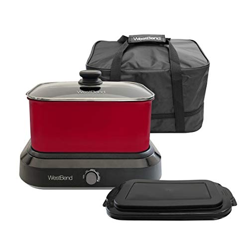 West Bend 87906R Slow Cooker Large Capacity Non-stick Variable Temperature Control Includes Travel Lid and Thermal Carrying Case, 6-Quart, Red