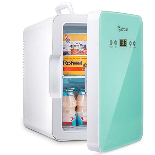 AstroAI Mini Fridge 6 Liter/8 Can Skincare Fridge for Bedroom - with Upgraded Temperature Control Panel - AC/12V DC Thermoelectric Portable Cooler and Warmer for Skin Care, Foods (Green)