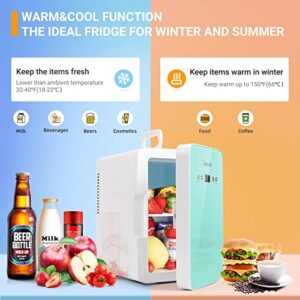 AstroAI Mini Fridge 6 Liter/8 Can Skincare Fridge for Bedroom - with Upgraded Temperature Control Panel - AC/12V DC Thermoelectric Portable Cooler and Warmer for Skin Care, Foods (Green)