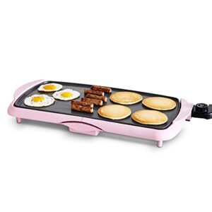 greenlife healthy ceramic nonstick, extra large 20″ electric griddle for pancakes eggs burgers and more, stay cool handles, removable drip tray, adjustable temperature control, pfas-free, soft pink