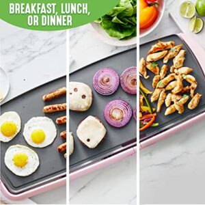 GreenLife Healthy Ceramic Nonstick, Extra Large 20" Electric Griddle for Pancakes Eggs Burgers and More, Stay Cool Handles, Removable Drip Tray, Adjustable Temperature Control, PFAS-Free, Soft Pink