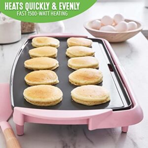 GreenLife Healthy Ceramic Nonstick, Extra Large 20" Electric Griddle for Pancakes Eggs Burgers and More, Stay Cool Handles, Removable Drip Tray, Adjustable Temperature Control, PFAS-Free, Soft Pink