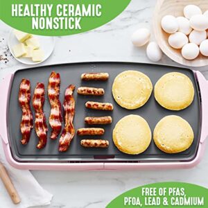 GreenLife Healthy Ceramic Nonstick, Extra Large 20" Electric Griddle for Pancakes Eggs Burgers and More, Stay Cool Handles, Removable Drip Tray, Adjustable Temperature Control, PFAS-Free, Soft Pink