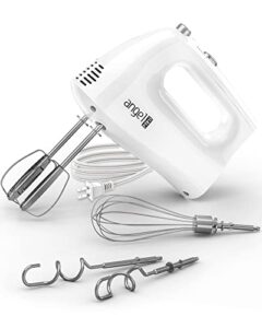 mini angel hand mixer, 400w portable kitchen handheld mixer with eject button, 5 speed & 5 stainless steel accessories, egg beaters and whisk for easy whipping cake, cream, batters, cookies