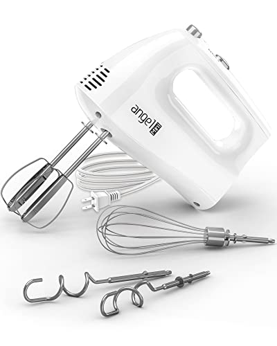 Mini Angel Hand Mixer, 400W Portable Kitchen Handheld Mixer with Eject Button, 5 Speed & 5 Stainless Steel Accessories, Egg Beaters and Whisk for Easy Whipping Cake, Cream, Batters, Cookies