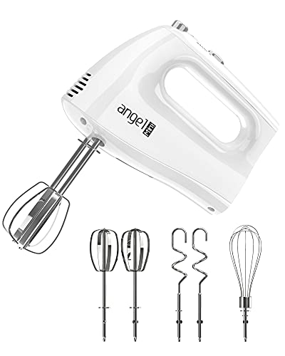 Mini Angel Hand Mixer, 400W Portable Kitchen Handheld Mixer with Eject Button, 5 Speed & 5 Stainless Steel Accessories, Egg Beaters and Whisk for Easy Whipping Cake, Cream, Batters, Cookies