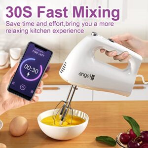 Mini Angel Hand Mixer, 400W Portable Kitchen Handheld Mixer with Eject Button, 5 Speed & 5 Stainless Steel Accessories, Egg Beaters and Whisk for Easy Whipping Cake, Cream, Batters, Cookies