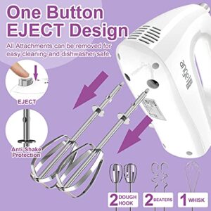 Mini Angel Hand Mixer, 400W Portable Kitchen Handheld Mixer with Eject Button, 5 Speed & 5 Stainless Steel Accessories, Egg Beaters and Whisk for Easy Whipping Cake, Cream, Batters, Cookies