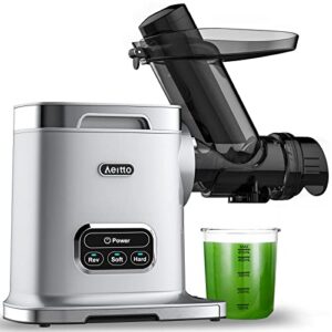 aeitto cold press juicer, cold press juicer, juicer machines with 3 inch wide chute, 2-speed modes & reverse function, masticating juicer with brush easy to clean for fruit and vegetable (sliver)