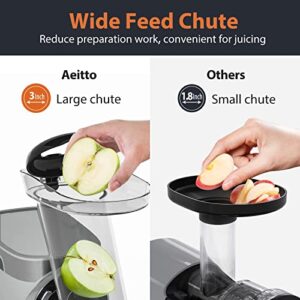 Aeitto Cold Press Juicer, Cold Press Juicer, Juicer Machines with 3 Inch Wide Chute, 2-Speed Modes & Reverse Function, Masticating Juicer with Brush Easy to Clean for Fruit and Vegetable (Sliver)