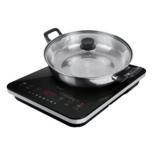 rosewill portable induction cooktop burner, 1800w, 8 cooking modes, 10 power/temp levels, touch panel, led display, timer, auto shut-off, child safety lock, includes stainless steel pot (rhai-21001)