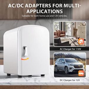 Mini Fridge 4 Liter AC/DC Energy Saving Cooler And Warmer Refrigerator, Portable Personal Fridge For Office, Car, Bedroom, 100% Freon-Free Great For Skincare, Fruit, Food, Medicine(WHITE) - F