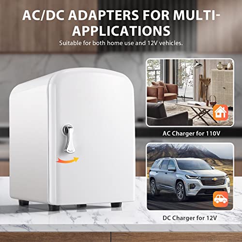 Mini Fridge 4 Liter AC/DC Energy Saving Cooler And Warmer Refrigerator, Portable Personal Fridge For Office, Car, Bedroom, 100% Freon-Free Great For Skincare, Fruit, Food, Medicine(WHITE) - F