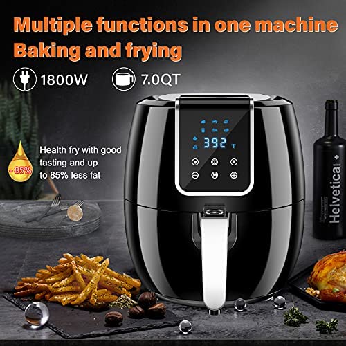 6-in-1 Air Fryer, 7-Quart/6.5L Smart Electric Hot Airfryer Combo Oven Oilless Cooker, 1800W Large Capacity Multifunction Health fryer with LCD Digital Screen and Nonstick Frying Pot, 140℉ to 400℉ Temperature Range, ETL/UL Certified
